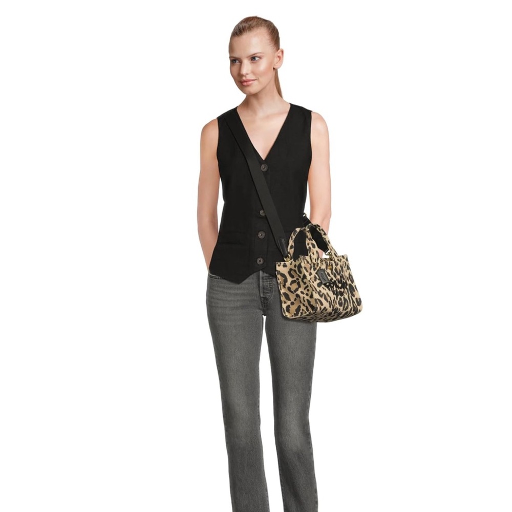 NWT Coach Black and Tan Cheetah Print Canvas Tote Bag 26 - Picture 5 of 9